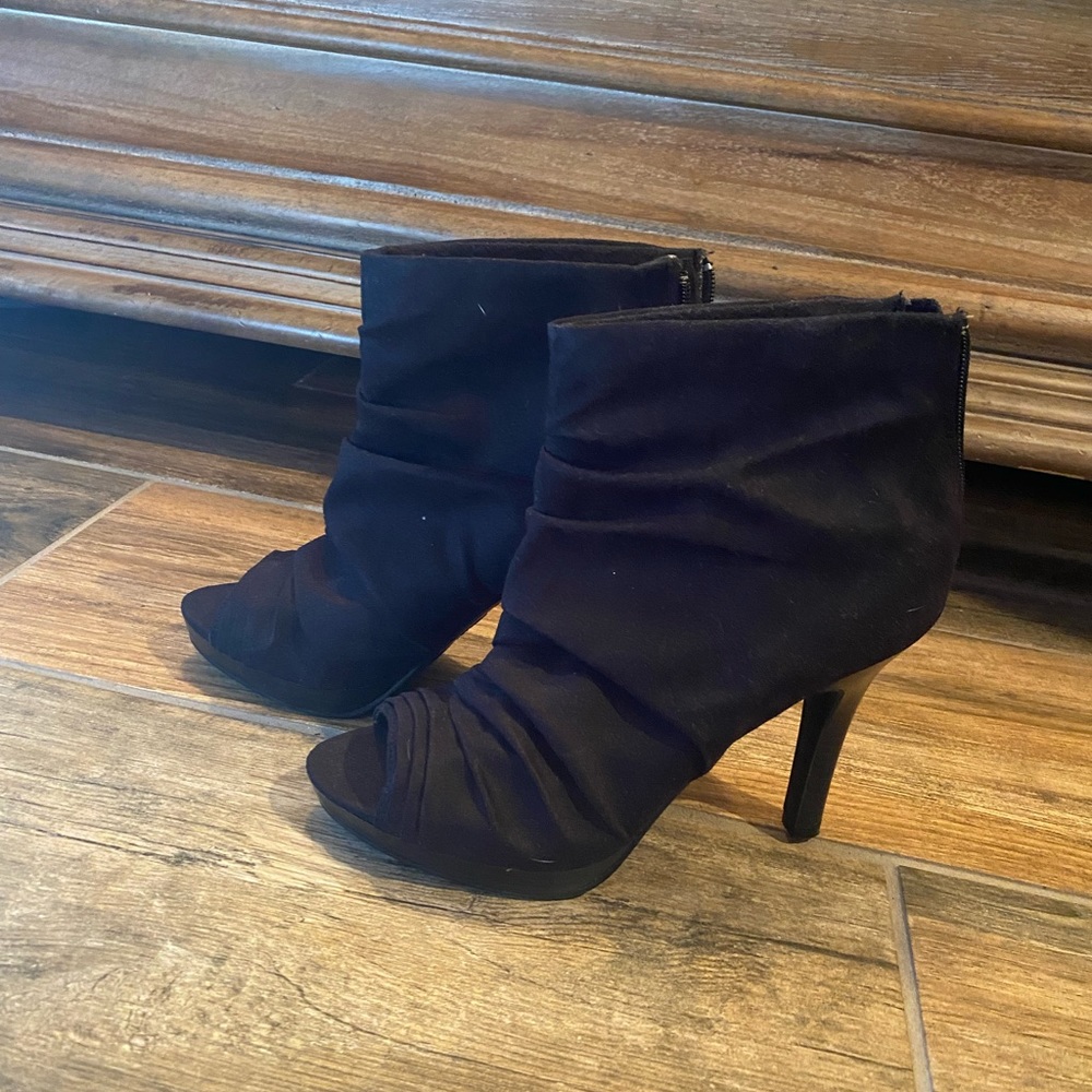 Never worn Black Suede open toed heels
